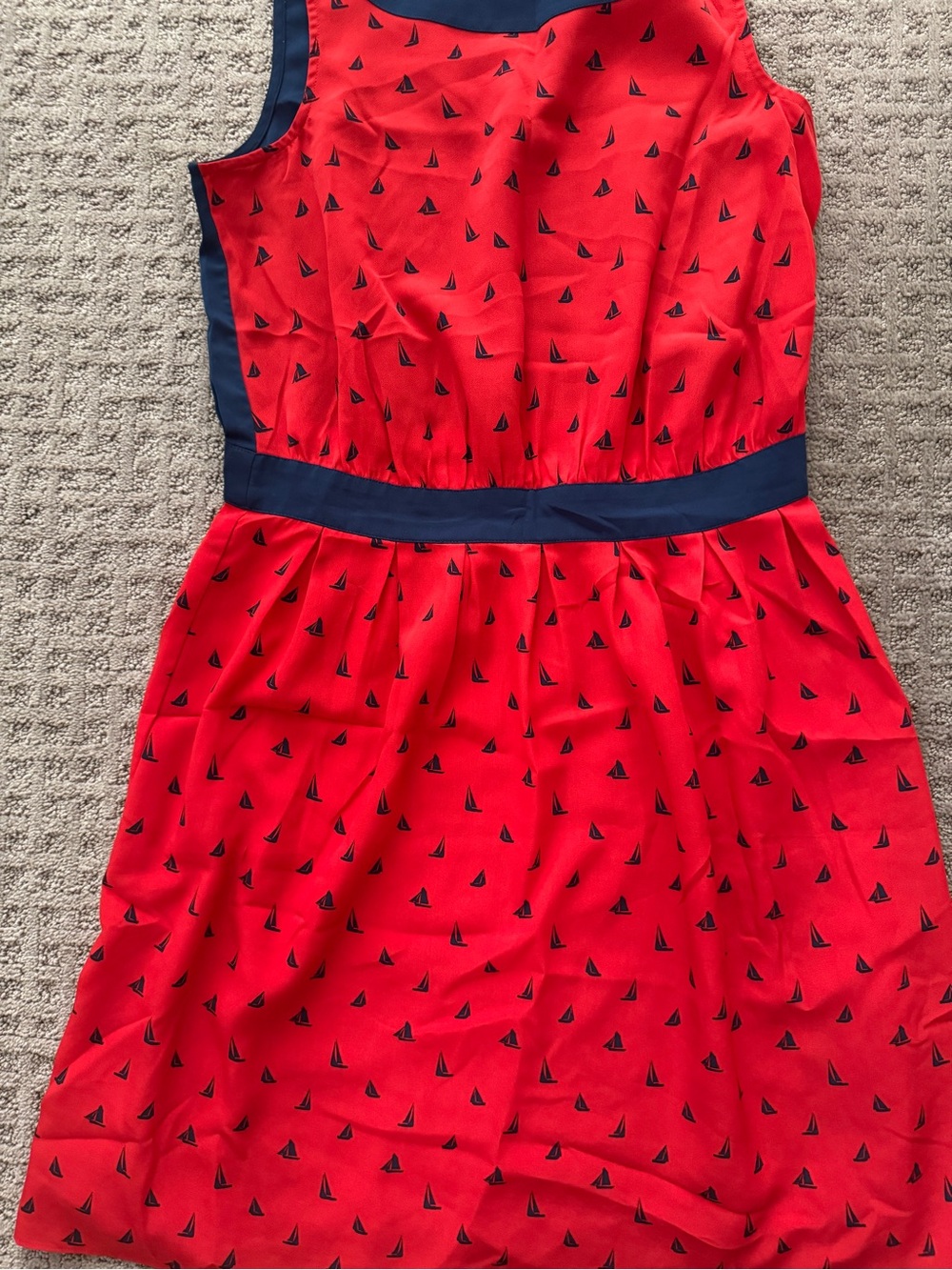 Tommy Hilfiger Red Sailboat Print Casual Dress with Navy Trim